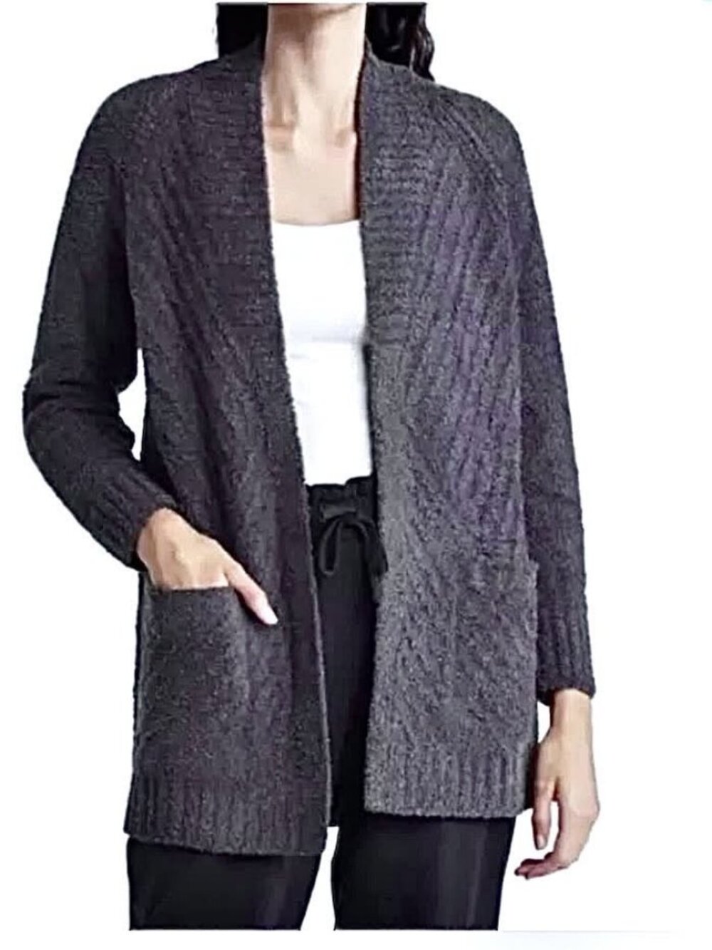 BAREFOOT DREAMS CozyChic Cardigan Directional Ribbed Open Front Grey XL NWT